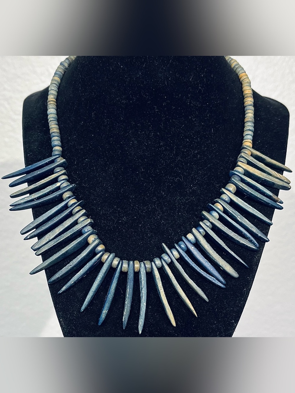 Handcrafted Blue Spike Statement Necklace